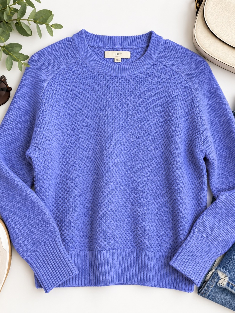 LOFT Periwinkle Textured Crewneck Sweater